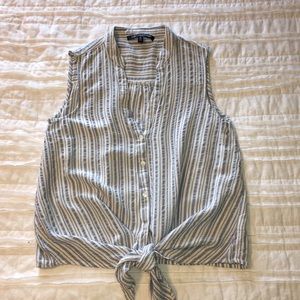 One Clothing Sleeveless Striped Tie Button Down